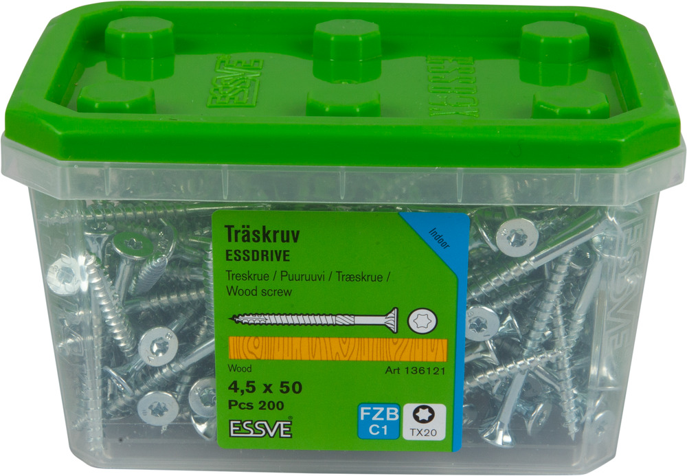 TRÄSKRUV ESSDRIVE FÖRSÄNKT HUVUD FZB 4,5 MM